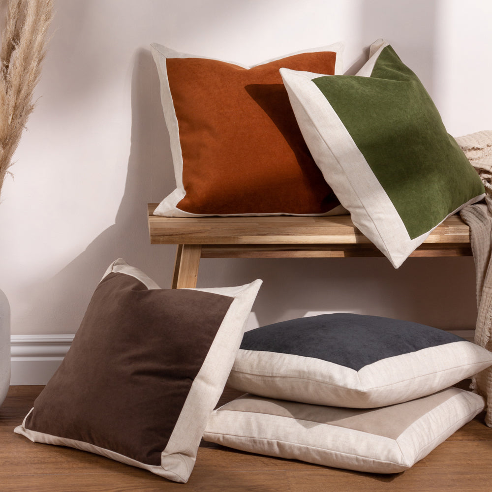Plain Green Cushions - Auden Linen Velvet Cushion Cover Olive Oil Yard