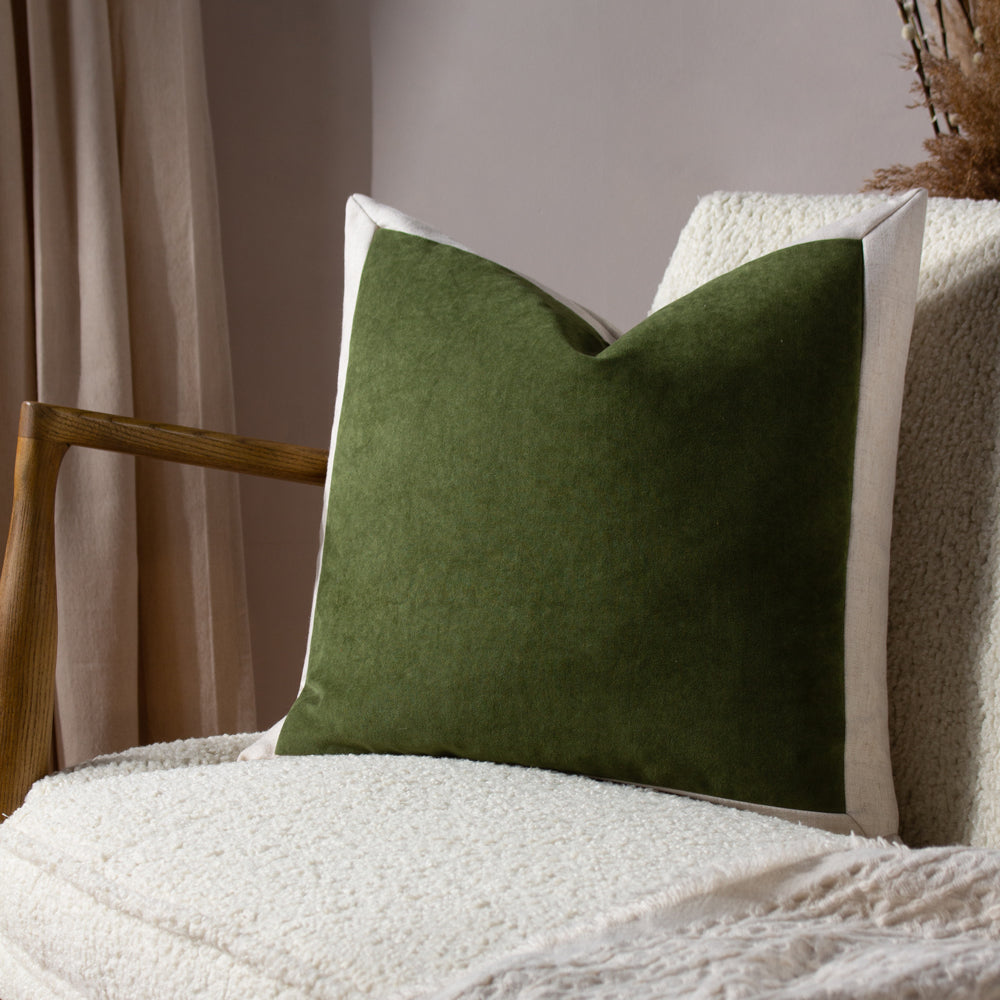 Plain Green Cushions - Auden Linen Velvet Cushion Cover Olive Oil Yard