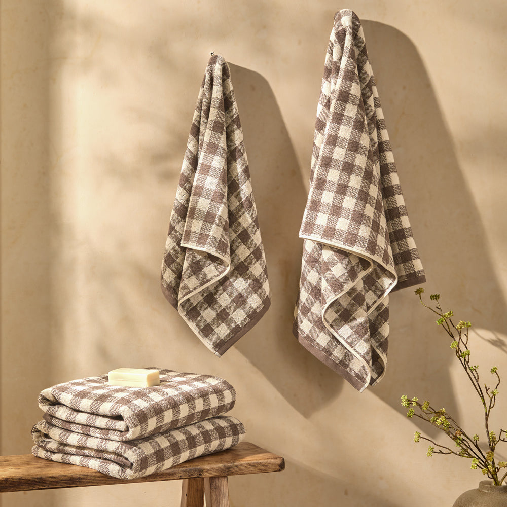 Check Brown Bathroom - Barton Gingham Check Towels Cocoa Brown Yard
