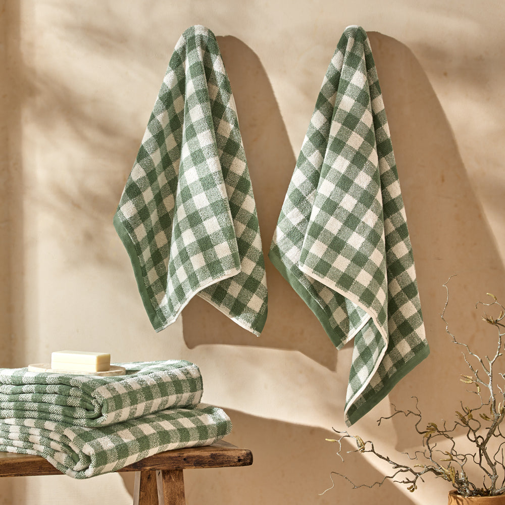 Check Green Bathroom - Barton Gingham Check Towels Forest Yard