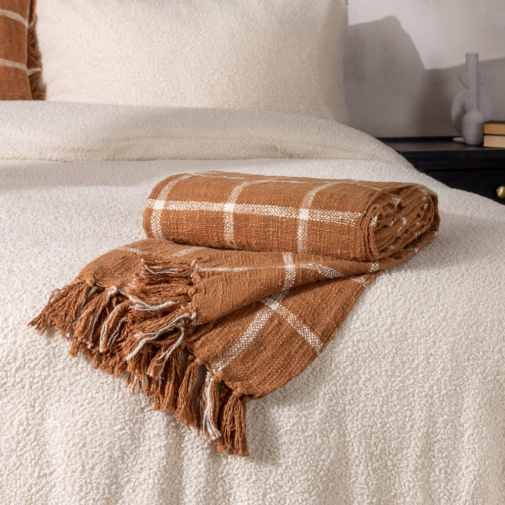 Check Orange Throws - Beni Throw Ginger/Natural Yard