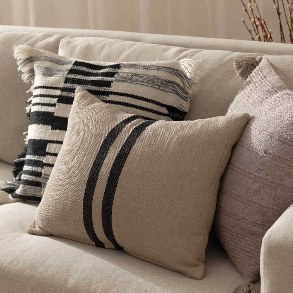 Striped Beige Cushions - Benton Cotton Polyester Filled Cushion Natural Yard