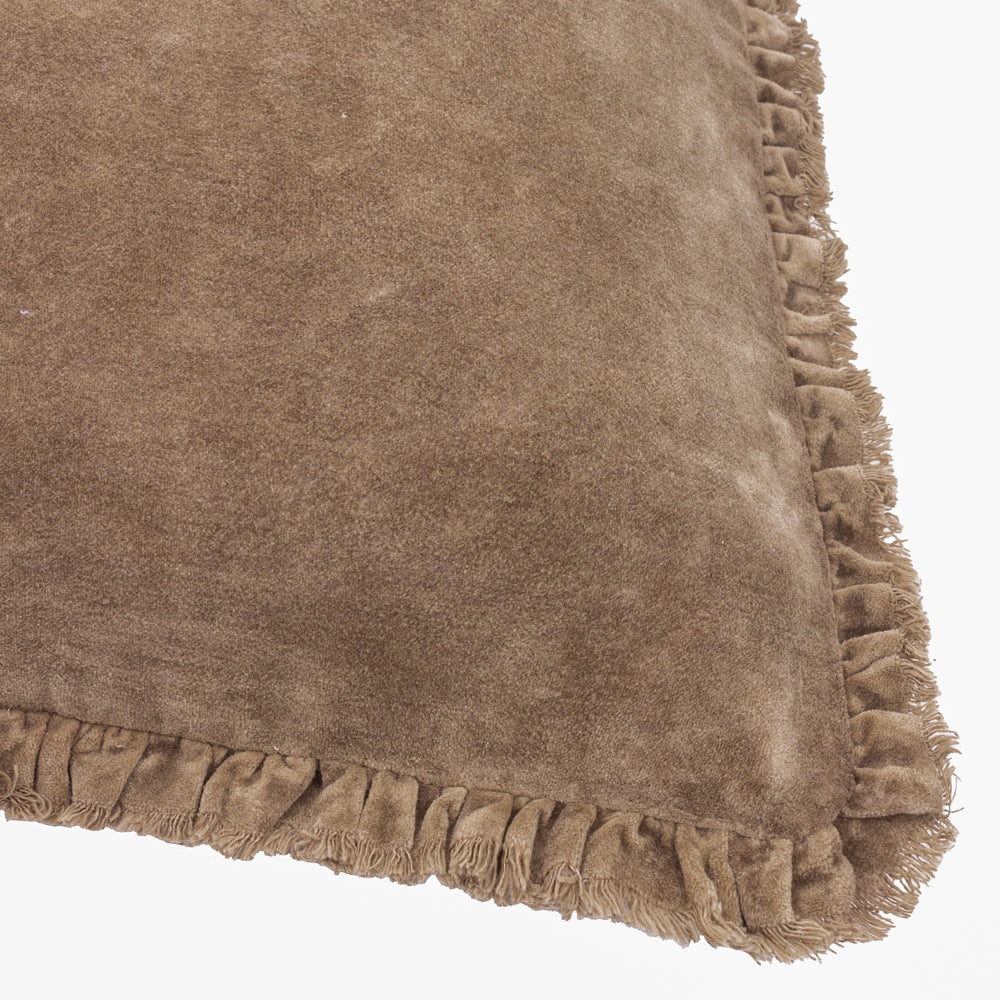 Plain Brown Cushions - Bertie Washed Cotton Velvet Polyester Filled Cushion Chocolate Yard