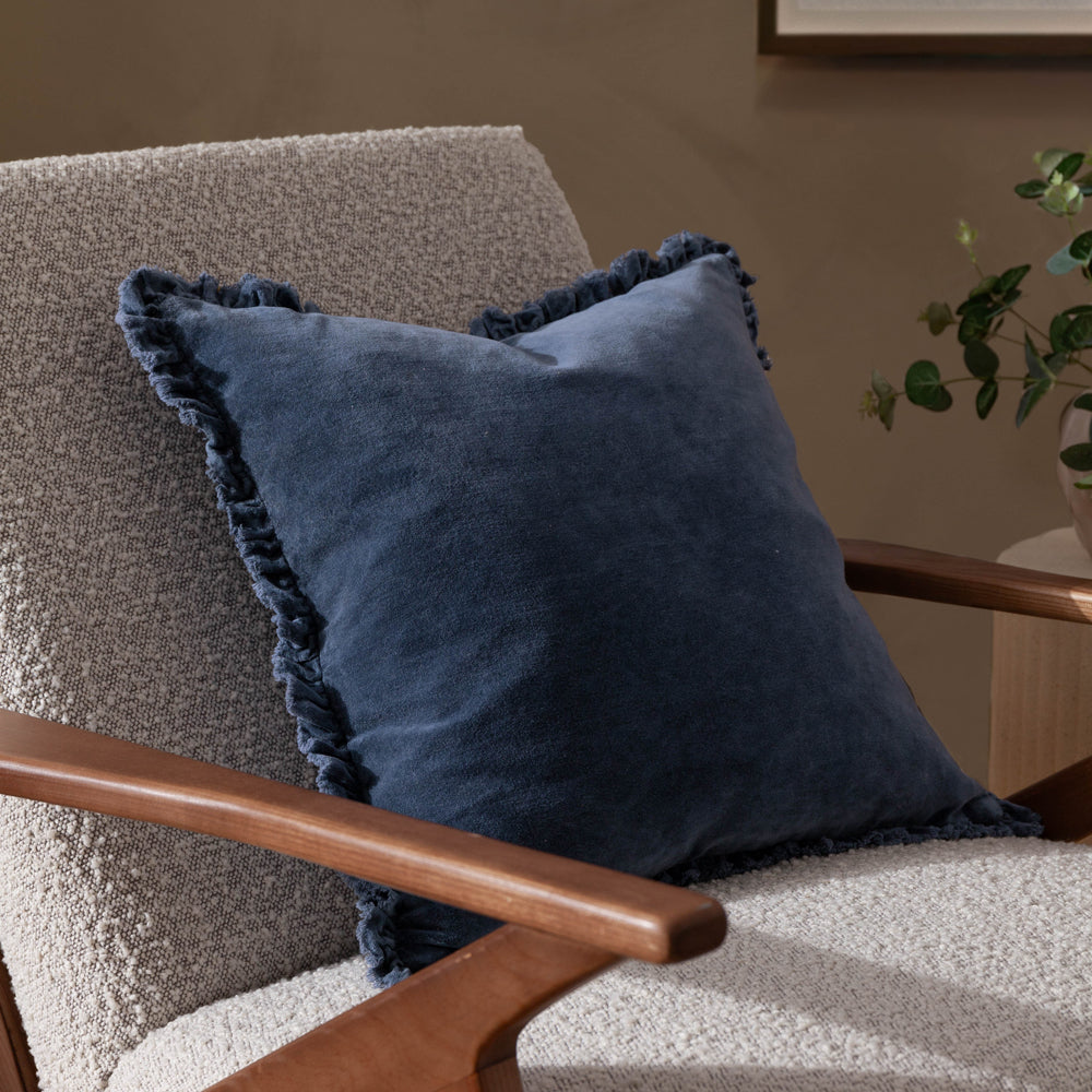 Bertie Blue Washed Cotton Velvet Cushion Cover Ink Cushions Yard