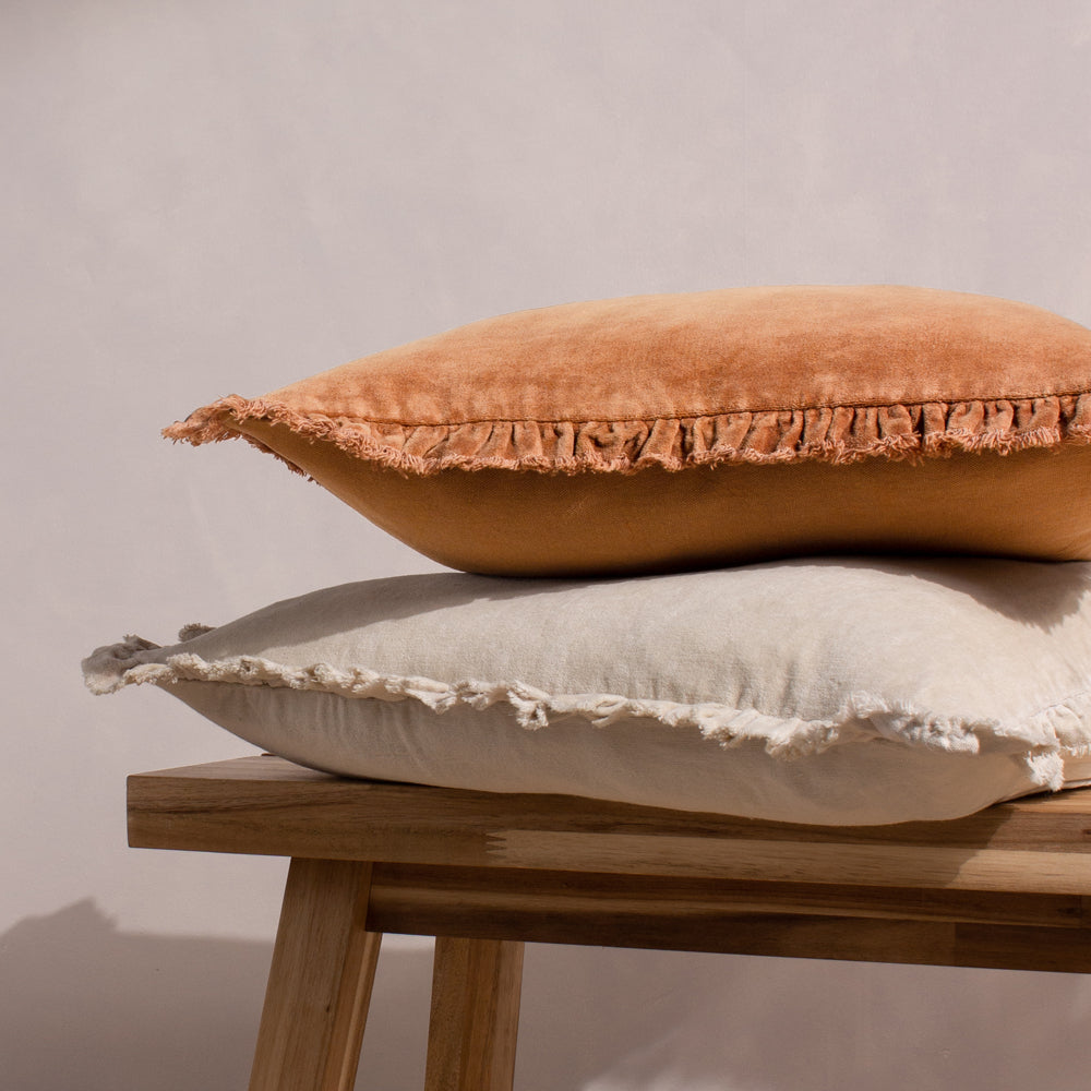 Plain Beige Cushions - Bertie Washed Cotton Velvet Polyester Filled Cushion Natural Yard