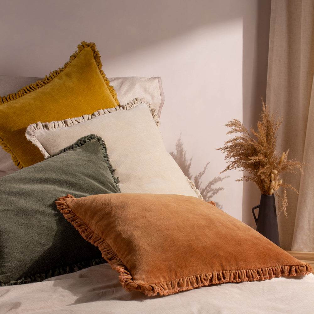 Plain Beige Cushions - Bertie Washed Cotton Velvet Polyester Filled Cushion Natural Yard