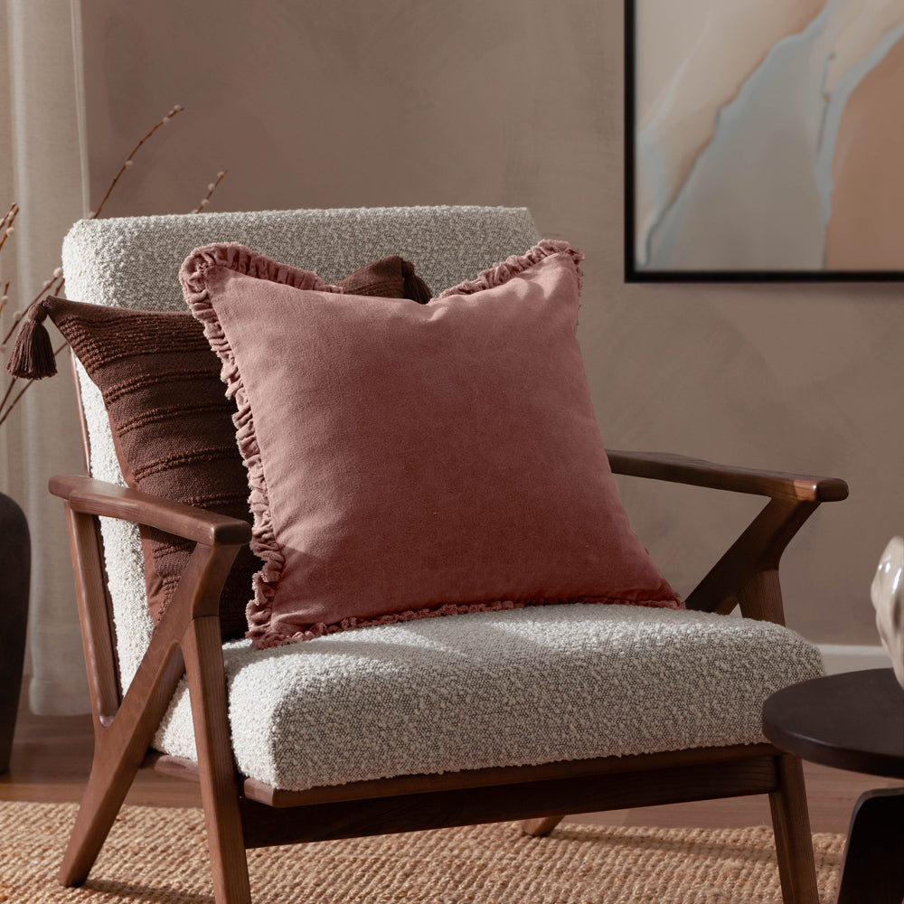 Bertie Washed Cotton Velvet Cushion Rosewood