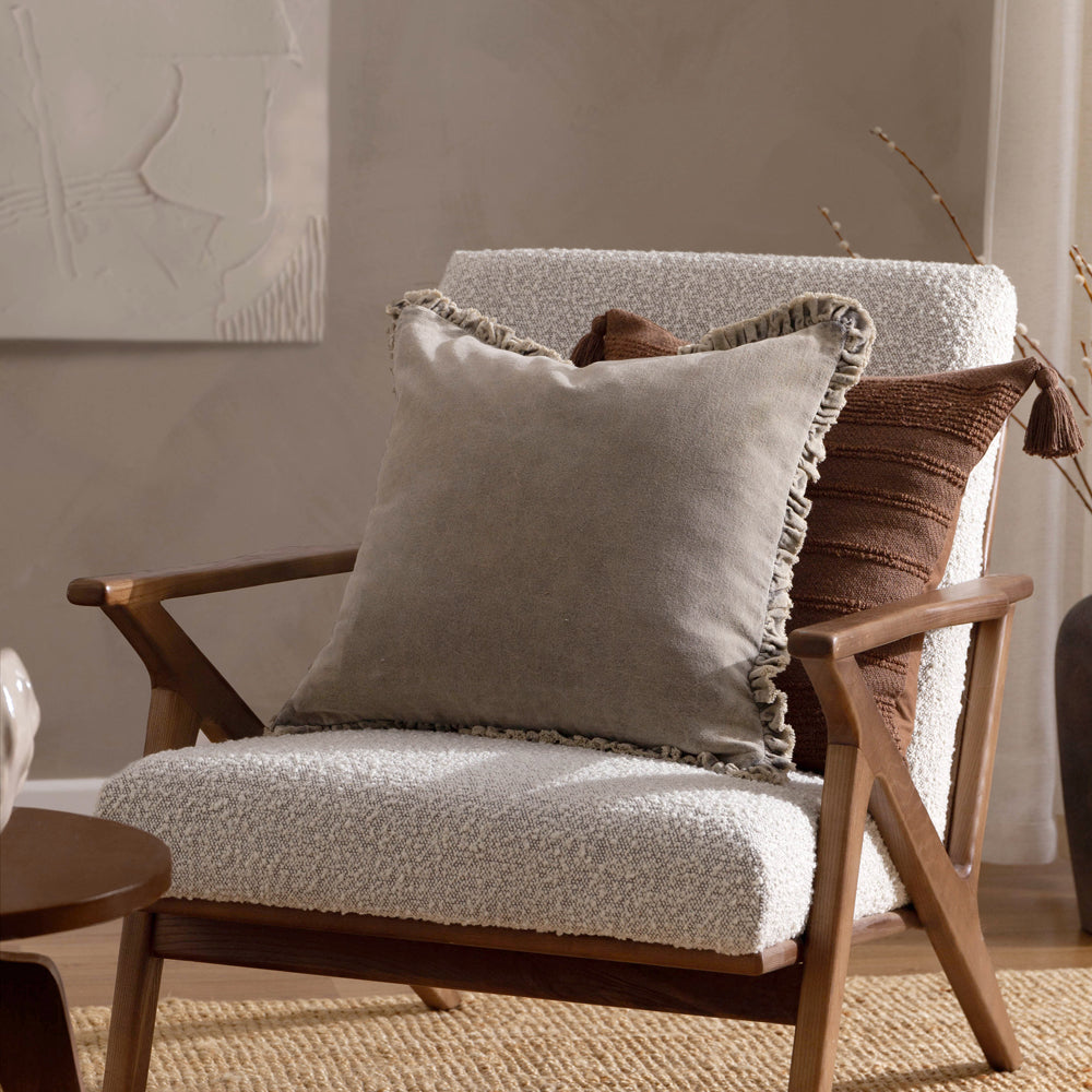 Bertie Washed Cotton Velvet Cushion Taupe