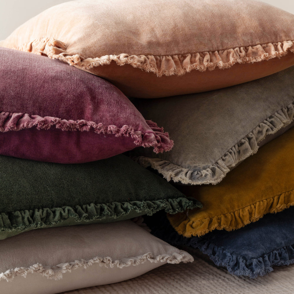 Bertie Washed Cotton Velvet Cushion Taupe