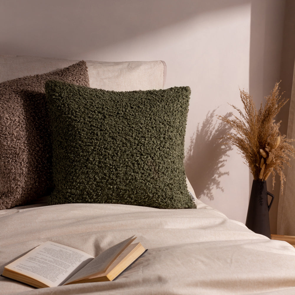 Plain Green Cushions - Cabu Textured Boucle Cushion Cover Khaki Yard