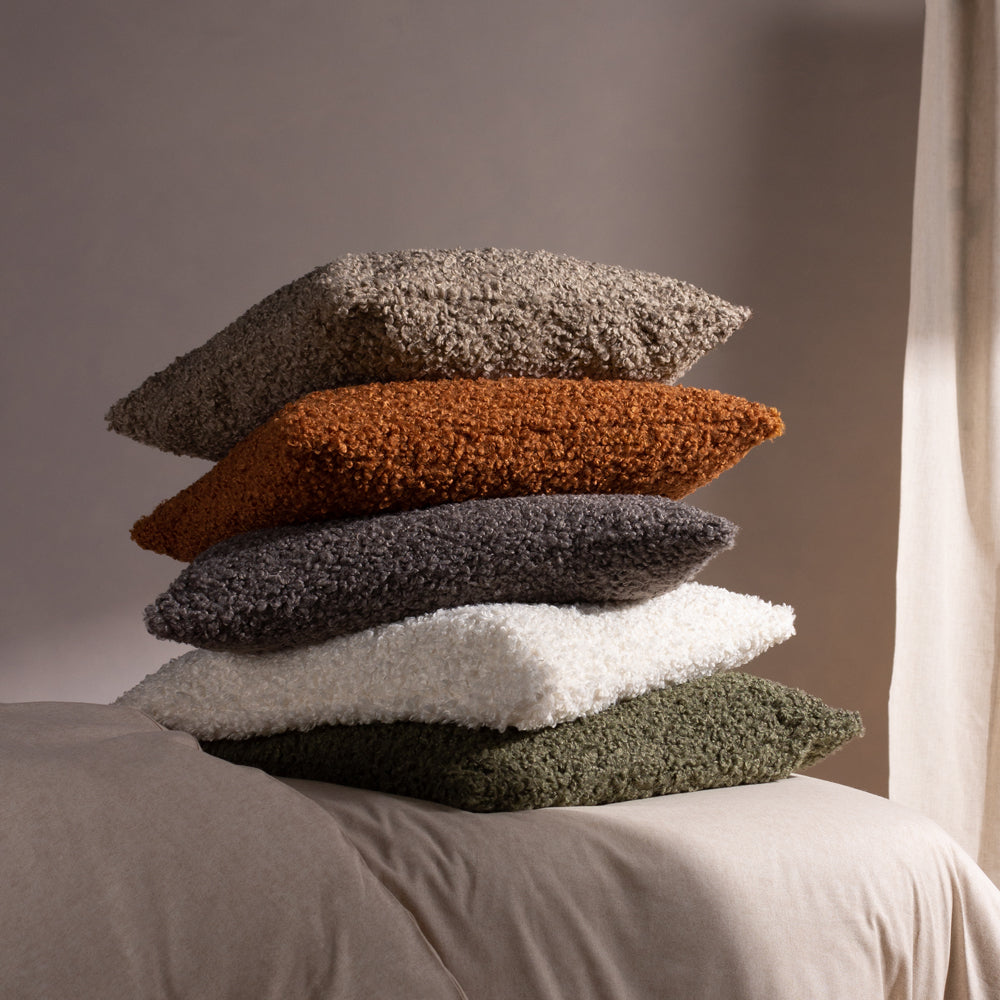 Plain Green Cushions - Cabu Chunky Boucle Cushion Cover Khaki Yard