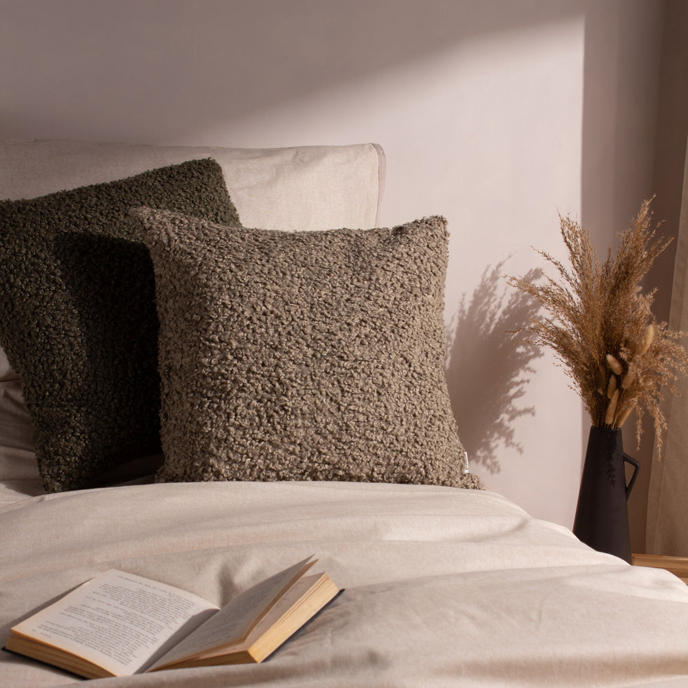 Plain Brown Cushions - Cabu Textured Boucle Cushion Cover Taupe Yard