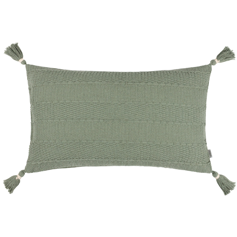 Striped Green Cushions - Caliche Textured Tasselled Cushion Cover Eucalyptus Yard