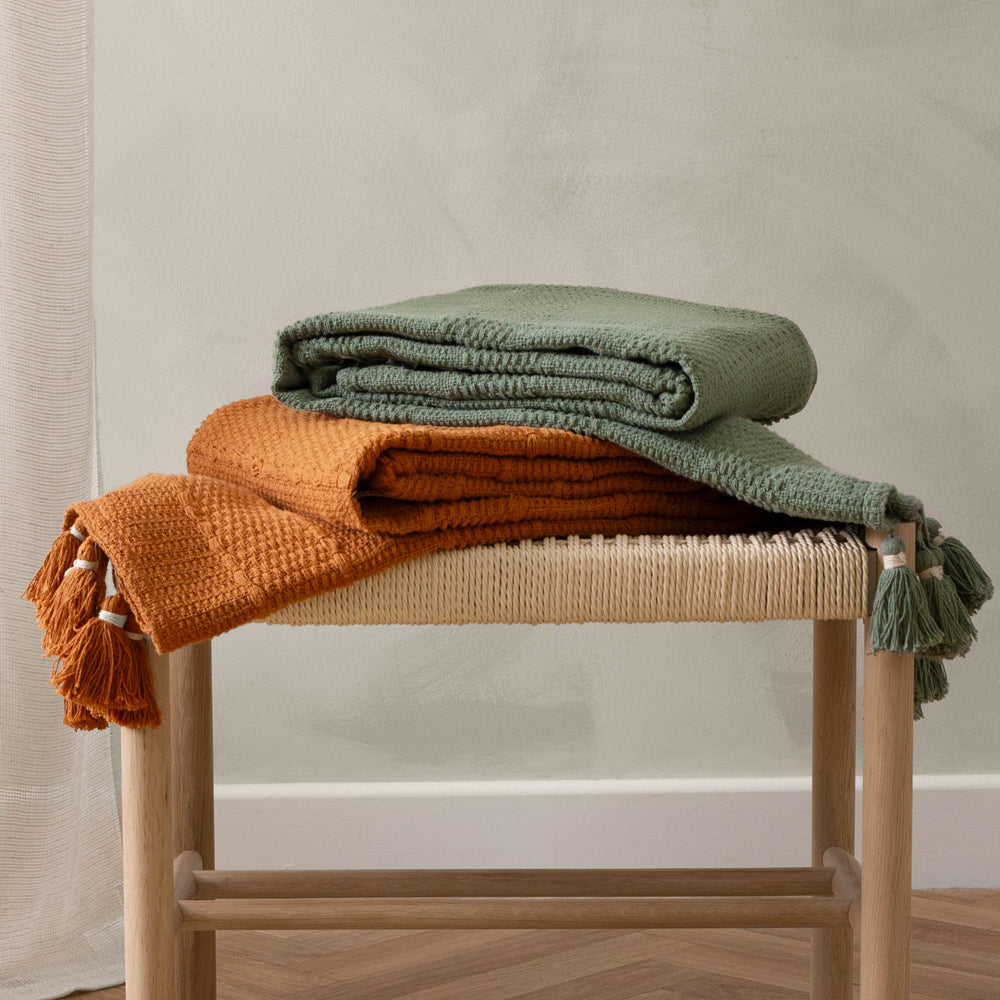 Plain Green Throws - Caliche Woven Tasselled Throw Khaki Yard