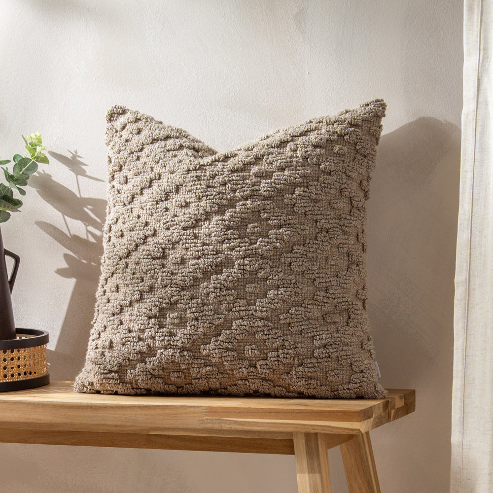 Geometric Beige Cushions - Calvay Cushion Cover Taupe Yard