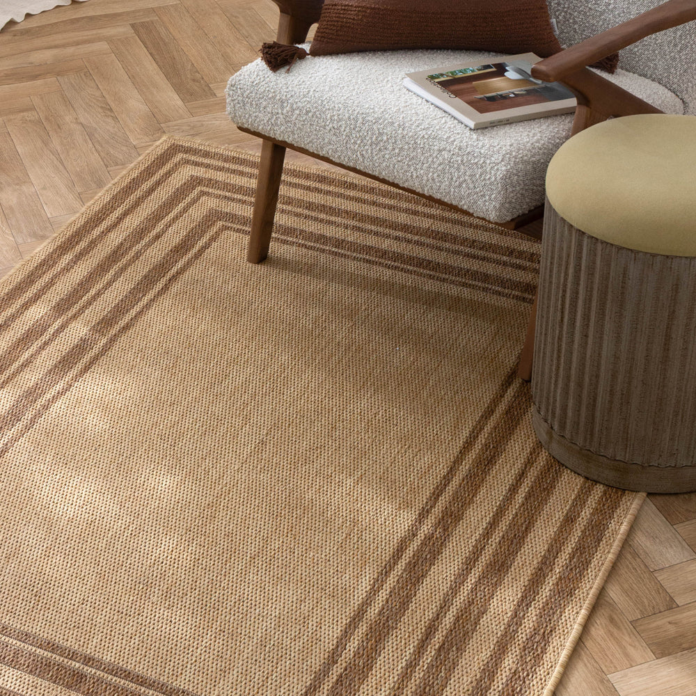 Striped Beige Rugs - Camber Jute Effect Indoor/Outdoor Rug Natural Yard