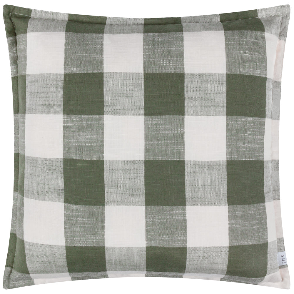 Check Green Cushions - Chesil Check 100% Cotton Outdoor Polyester Filled Cushion Moss Yard
