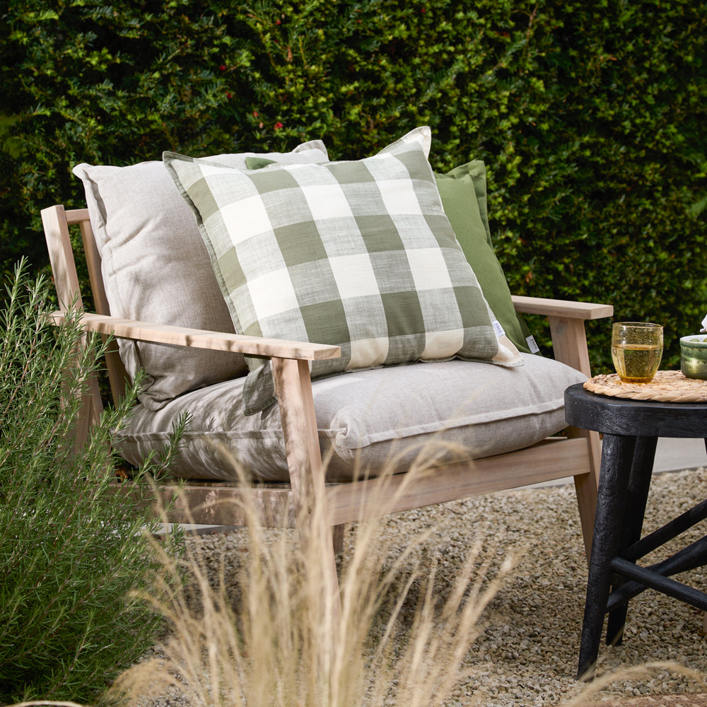 Check Green Cushions - Chesil Check 100% Cotton Outdoor Polyester Filled Cushion Moss Yard