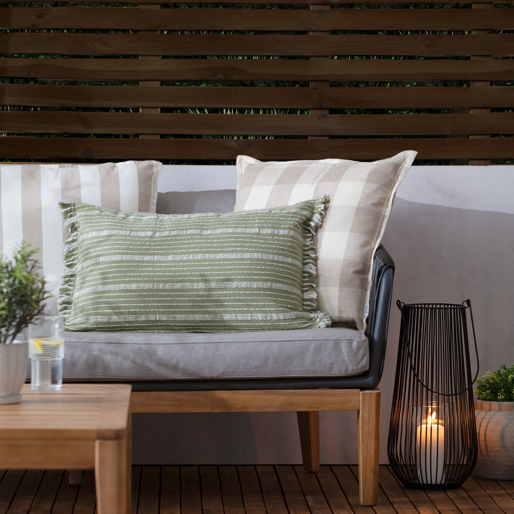 Check Beige Cushions - Chesil Check 100% Cotton Outdoor Polyester Filled Cushion Natural Yard
