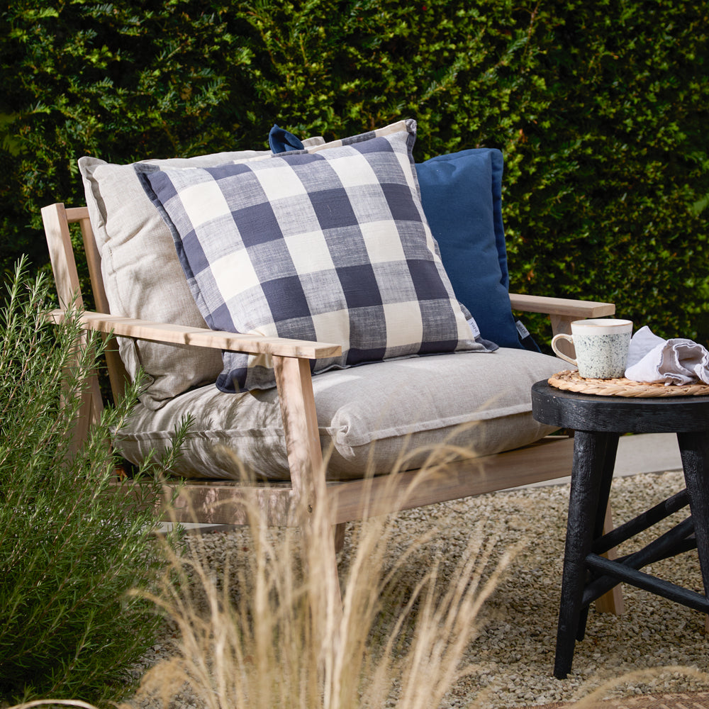 Check Blue Cushions - Chesil Check 100% Cotton Outdoor Polyester Filled Cushion Navy Yard