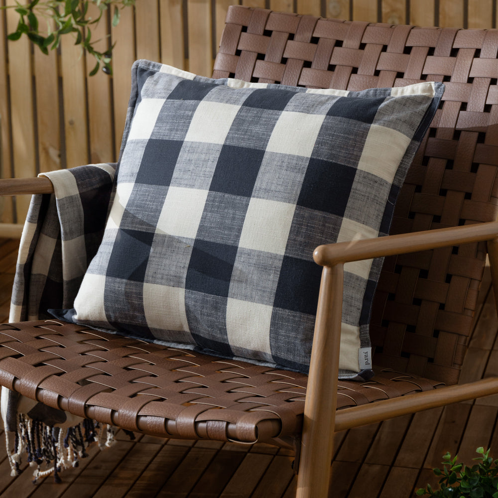 Check Blue Cushions - Chesil Check 100% Cotton Outdoor Polyester Filled Cushion Navy Yard