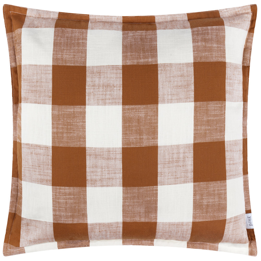 Check Brown Cushions - Chesil Check 100% Cotton Outdoor Polyester Filled Cushion Pecan Yard