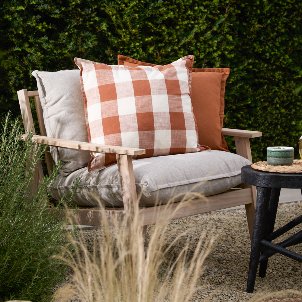 Check Brown Cushions - Chesil Check 100% Cotton Outdoor Polyester Filled Cushion Pecan Yard