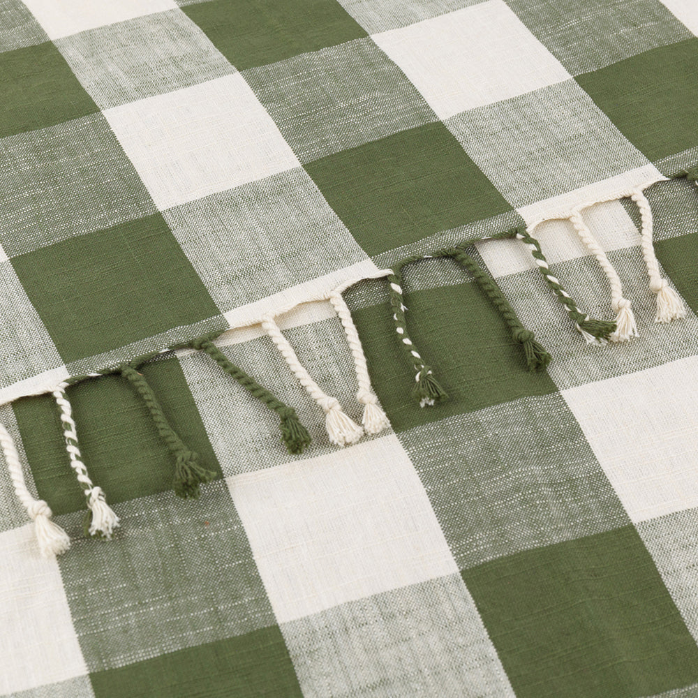 Check Cream Throws - Chesil Check Tasselled 100% Cotton Throw Moss Yard