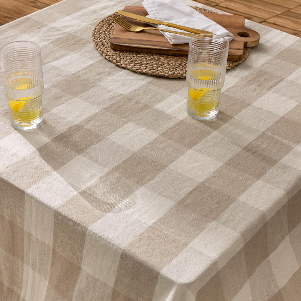 Check Beige Throws - Chesil Check Tasselled 100% Cotton Throw Natural Yard