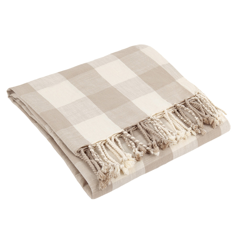 Check Beige Throws - Chesil Check Tasselled 100% Cotton Throw Natural Yard