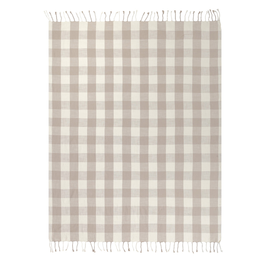 Check Beige Throws - Chesil Check Tasselled 100% Cotton Throw Natural Yard