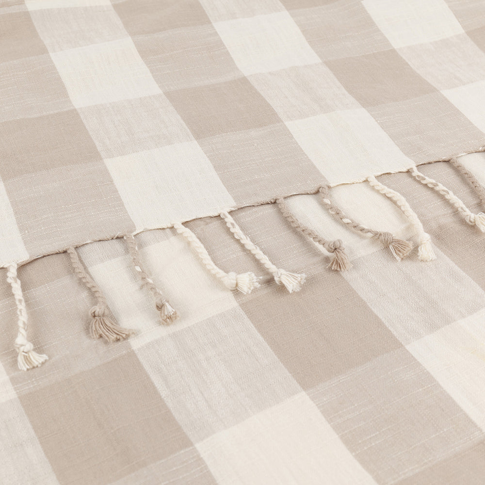 Check Beige Throws - Chesil Check Tasselled 100% Cotton Throw Natural Yard
