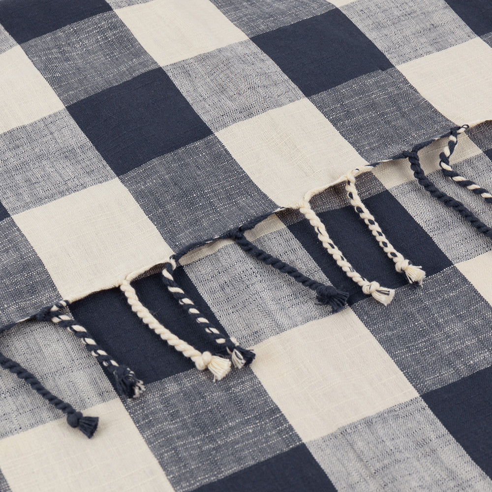 Check Cream Throws - Chesil Check Tasselled 100% Cotton Throw Navy Yard