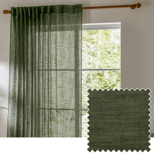 Plain Green Curtains - Cirrus Woven Sheer Curtain Panel Forest Yard