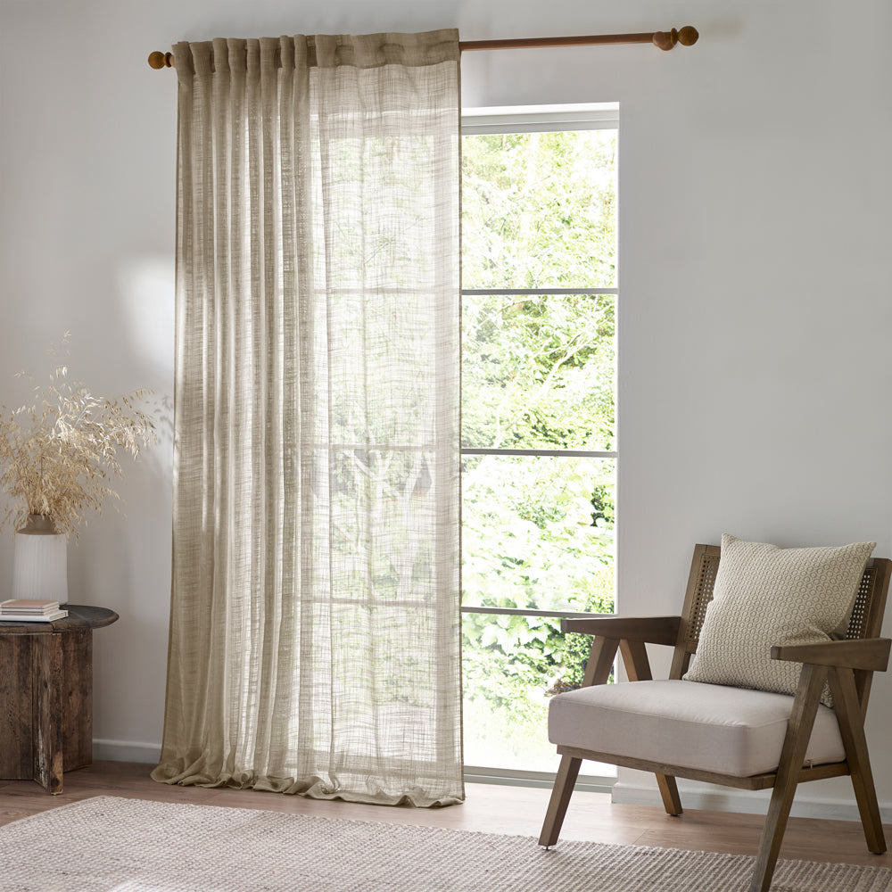 Plain Beige Curtains - Cirrus Woven Sheer Curtain Panel Linen Yard