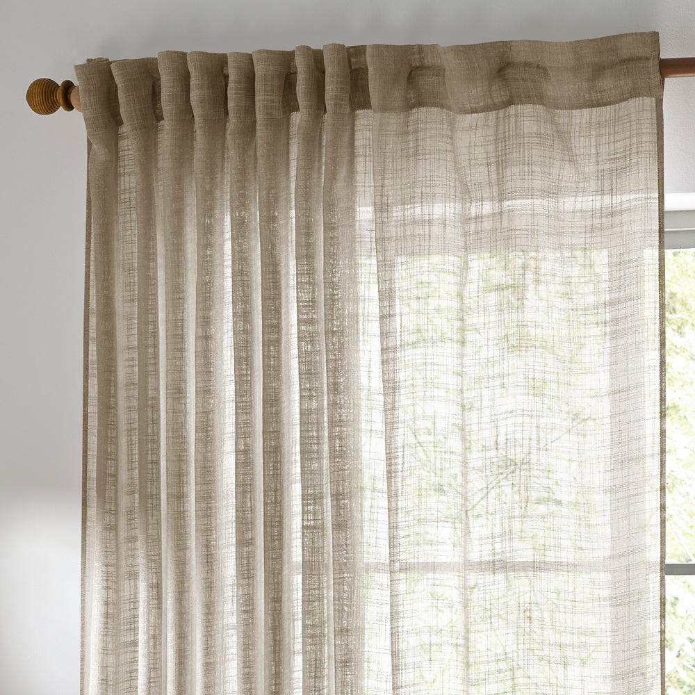 Plain Beige Curtains - Cirrus Woven Sheer Curtain Panel Linen Yard