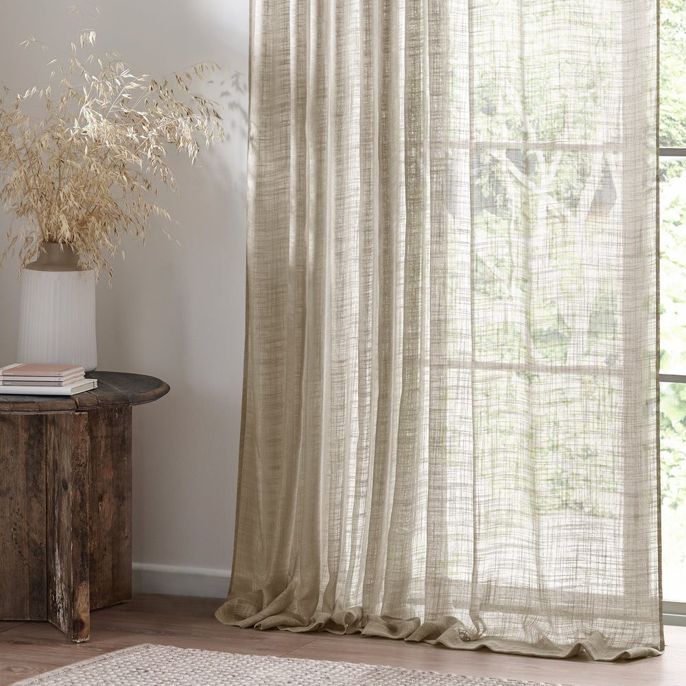 Plain Beige Curtains - Cirrus Woven Sheer Curtain Panel Linen Yard