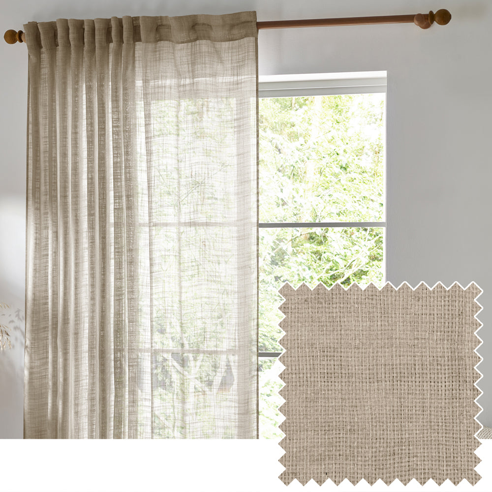 Plain Beige Curtains - Cirrus Woven Sheer Curtain Panel Linen Yard