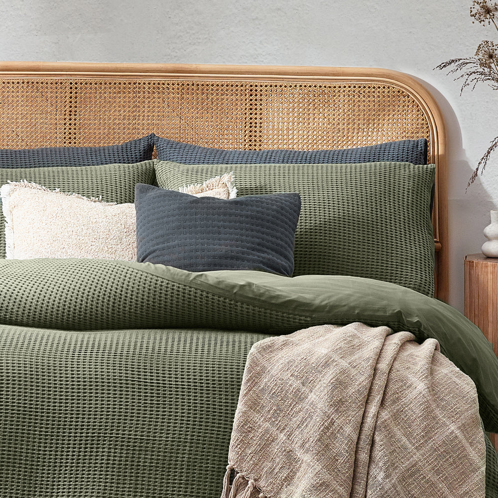 Plain Green Bedding - Chunky Waffle Duvet Cover Set Eucalyptus Yard