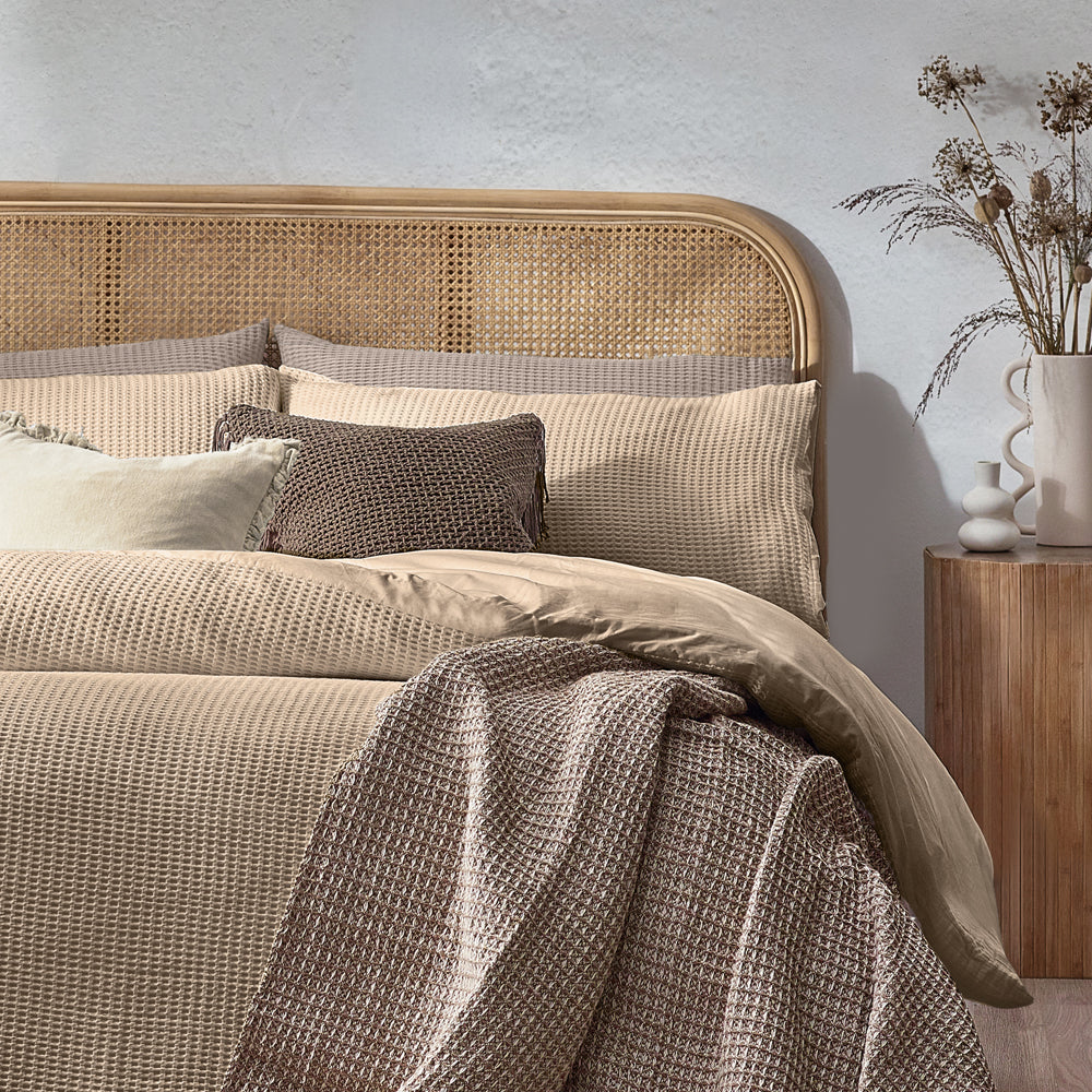 Plain Beige Bedding - Chunky Waffle Duvet Cover Set Linen Yard