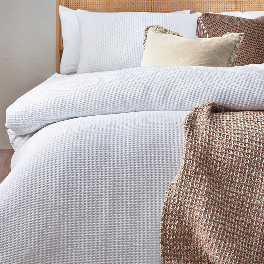 Plain White Bedding - Chunky Waffle Duvet Cover Set White Yard