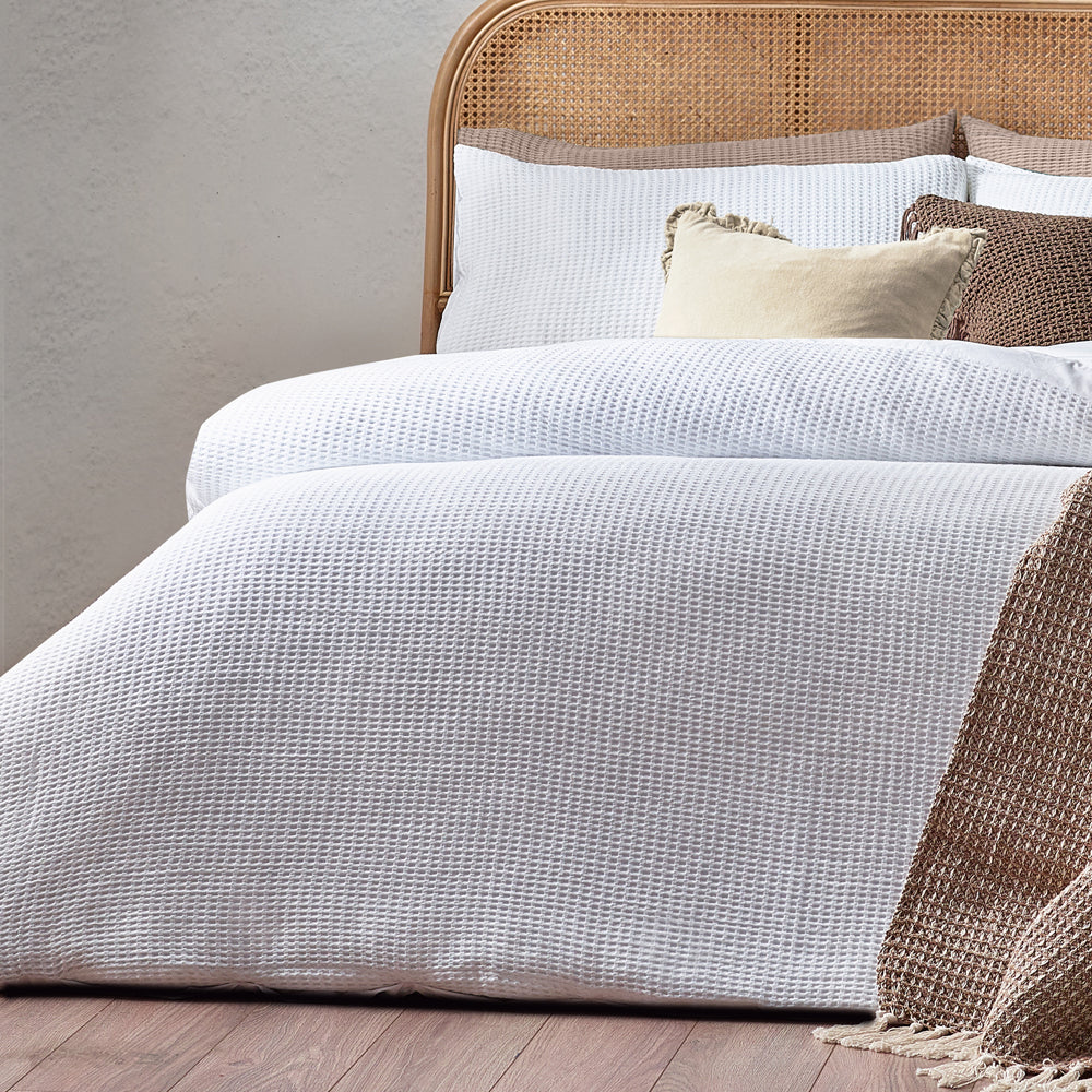 Plain White Bedding - Chunky Waffle Duvet Cover Set White Yard
