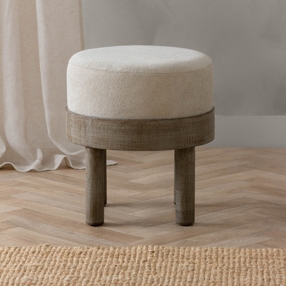 Plain Beige Furniture - Ebbett Wooden Footstool Ecru Yard