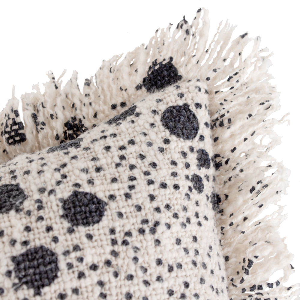 Spotted Blue Cushions - Hara Woven Fringed Cotton Cushion Cover Ink Yard