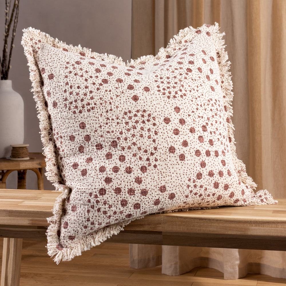 Spotted Brown Cushions - Hara Woven Fringed Cotton Cushion Cover Pecan Yard