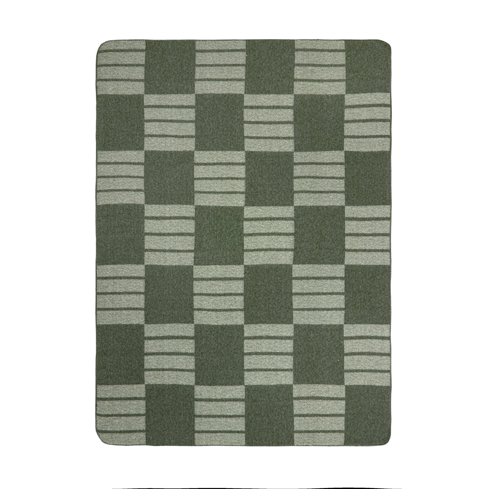Geometric Green Throws - Harlech Woven Reversible Throw Moss Yard