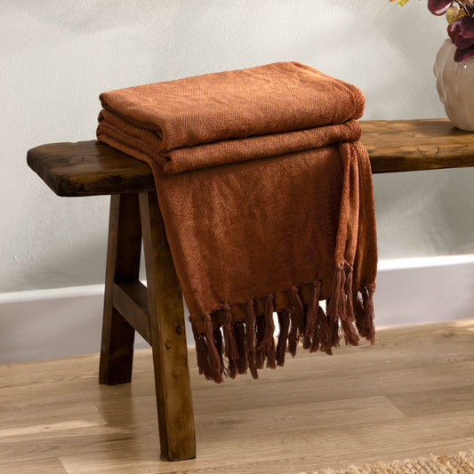 Herringbone Orange Throws - Harri  Throw Ginger Yard