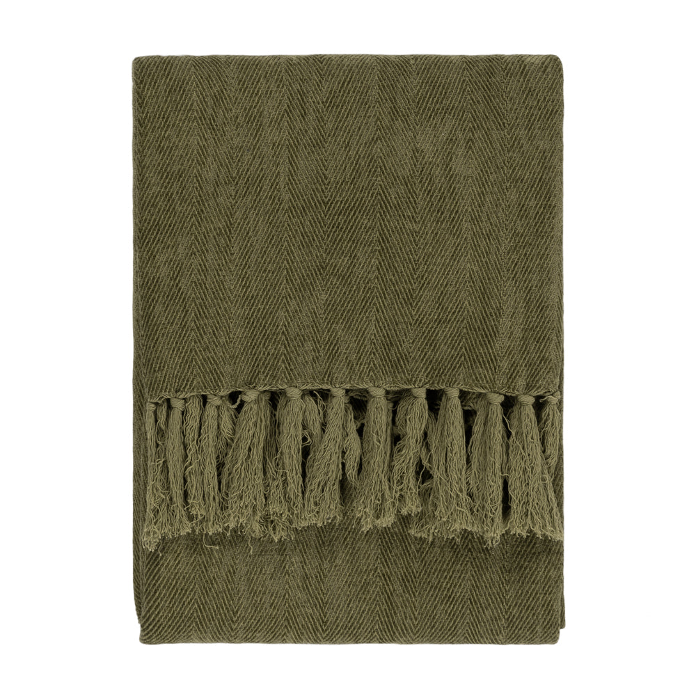 Herringbone Green Throws - Harri Throw Lichen Yard