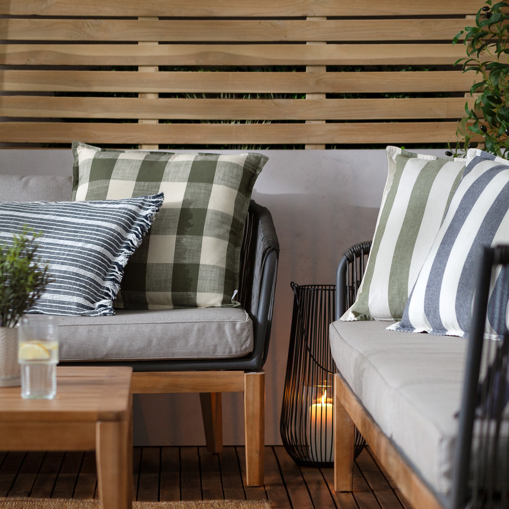 Striped Green Cushions - Hayle Cotton Outdoor Polyester Filled Cushion Moss Yard