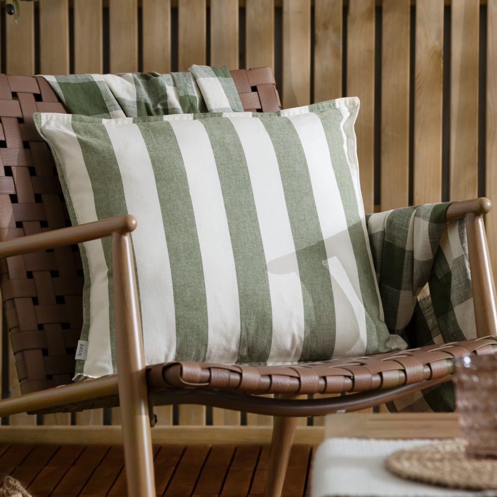 Striped Green Cushions - Hayle Cotton Outdoor Polyester Filled Cushion Moss Yard
